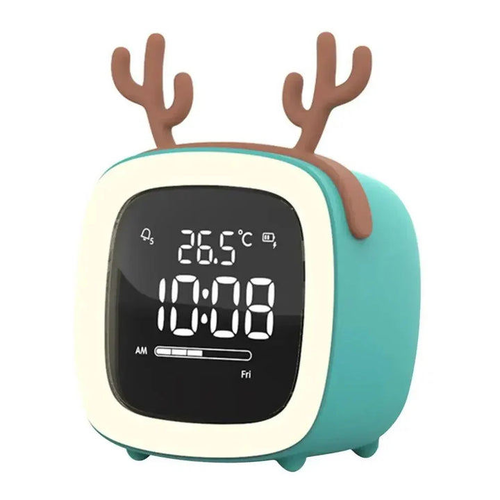 Réveil lapin LED blanc pour enfant, veilleuse numérique intégrée, design animal doux et sûr pour la chambre.