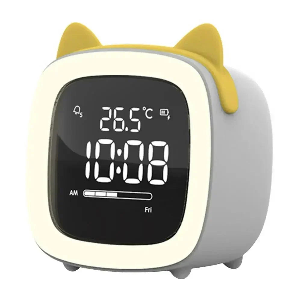 Réveil lapin numérique LED pour enfant, alarme douce et veilleuse intégrée, facile à utiliser.