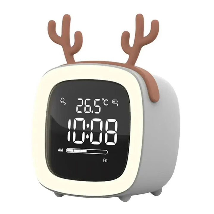 Réveil lapin LED compact pour enfant, veilleuse numérique portable, idéal pour chambre ou voyage.