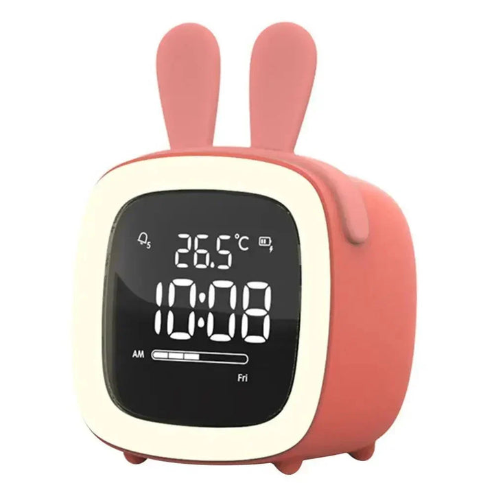 Réveil numérique design lapin blanc, veilleuse LED ludique pour décoration de chambre enfant.