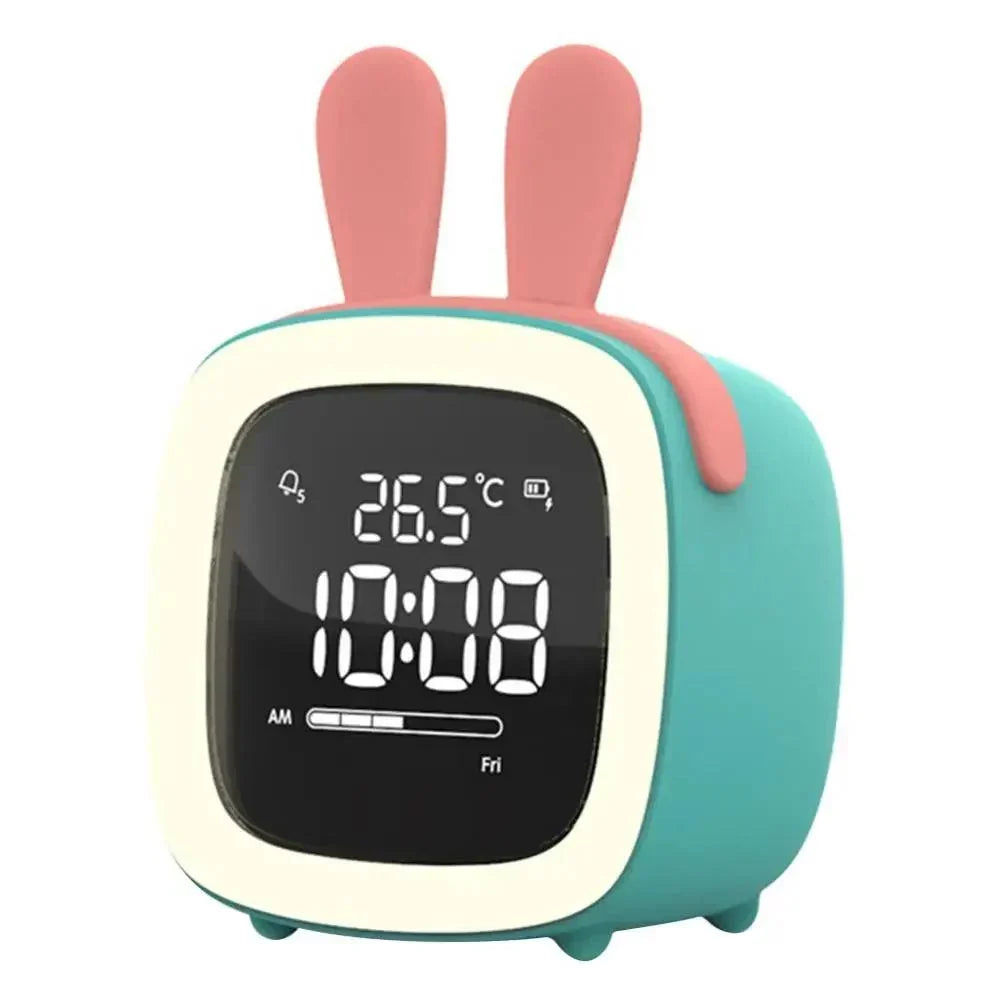 Réveil lapin LED avec affichage numérique pour enfants, aide au sommeil et éveil doux, fonction horloge.