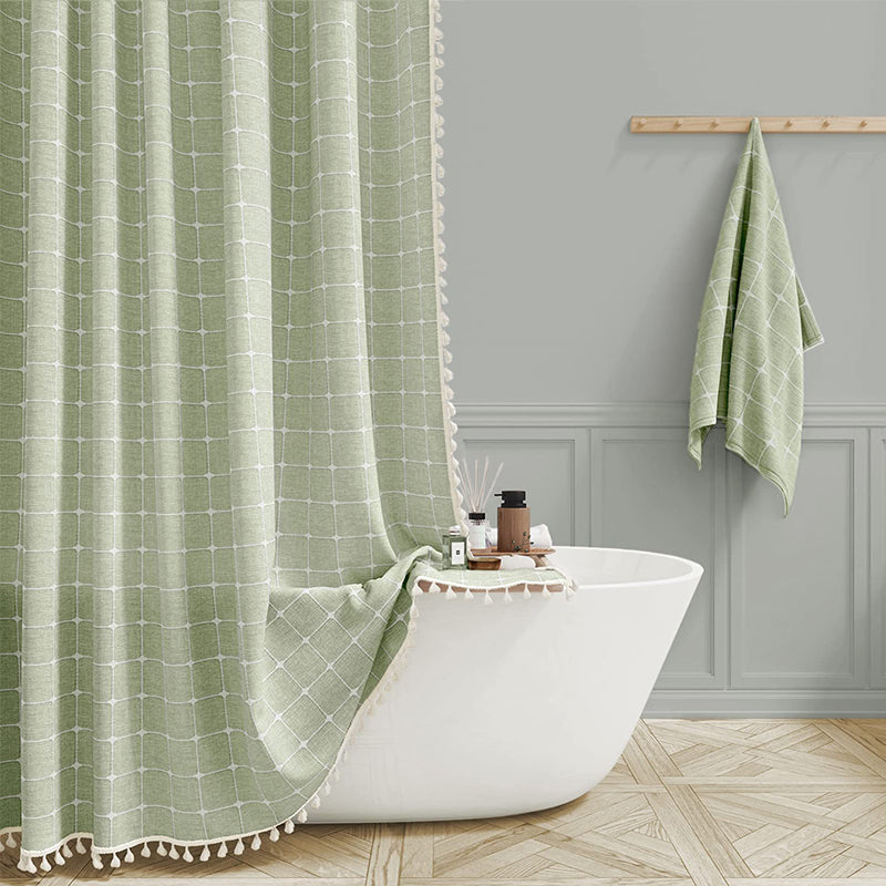 Rideau de douche imperméable en lin, résistant et anti-moisissure, style bohème pour salle de bain.