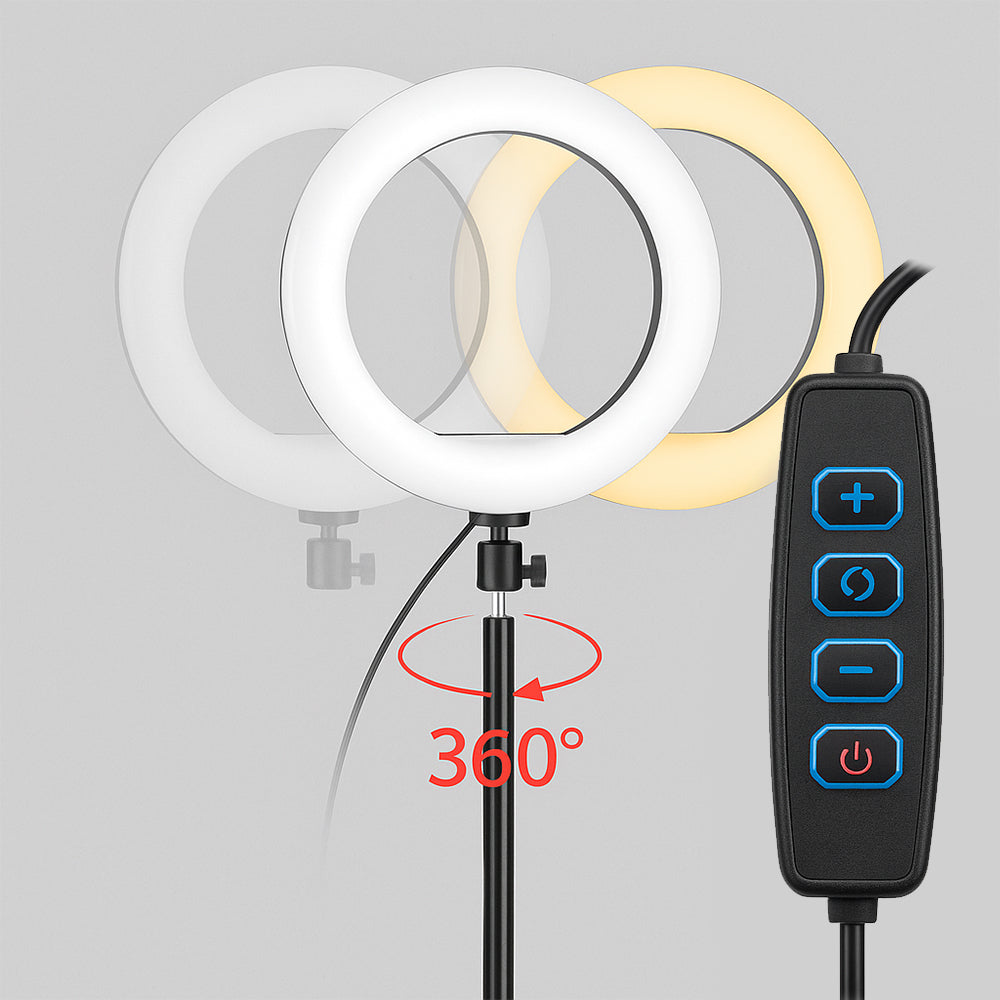 Anneau lumineux LED portable avec trépied compact, facile à transporter pour photo et vidéo en extérieur.