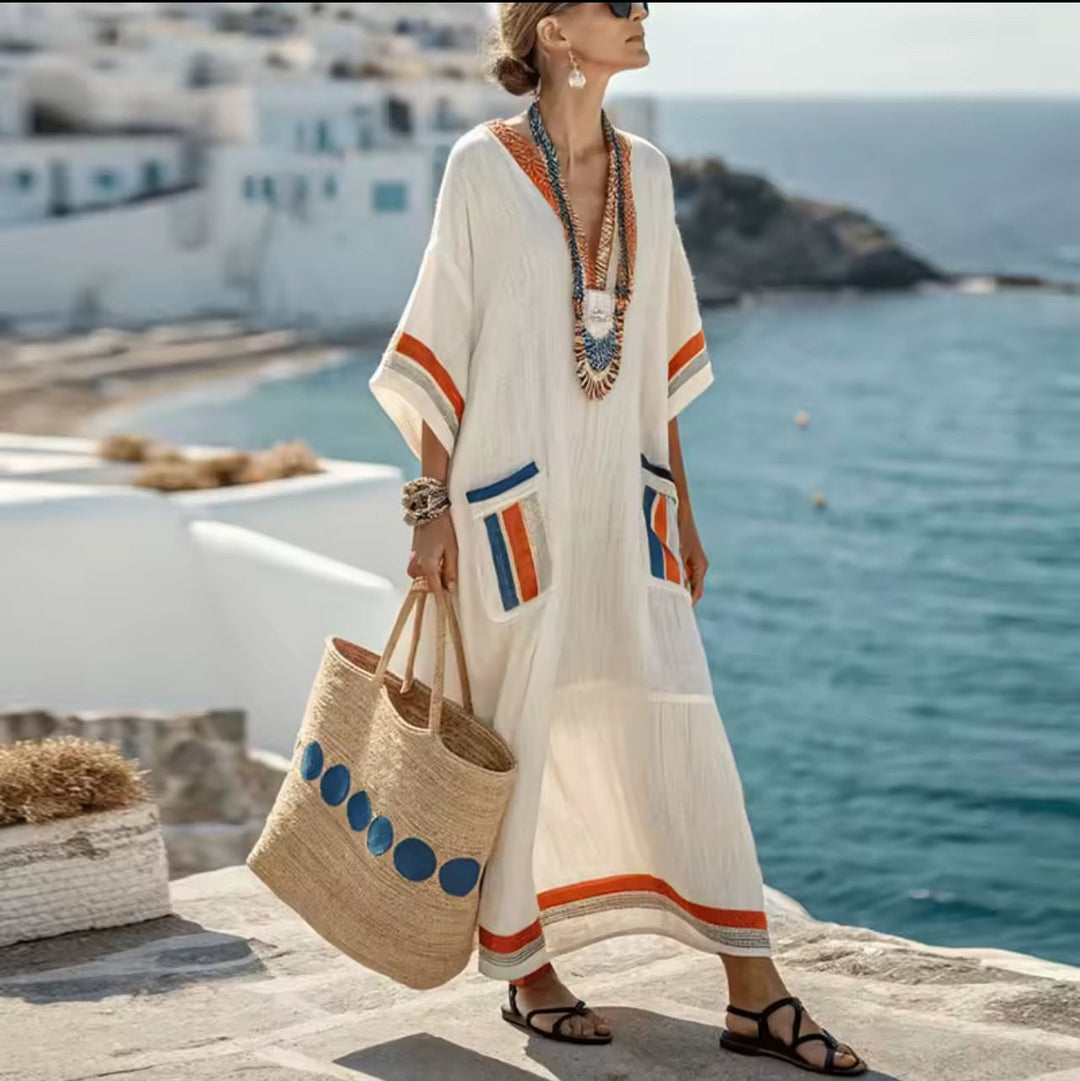 Robe longue bohème pour femme, fluide et légère, parfaite pour l'été et les vacances décontractées.