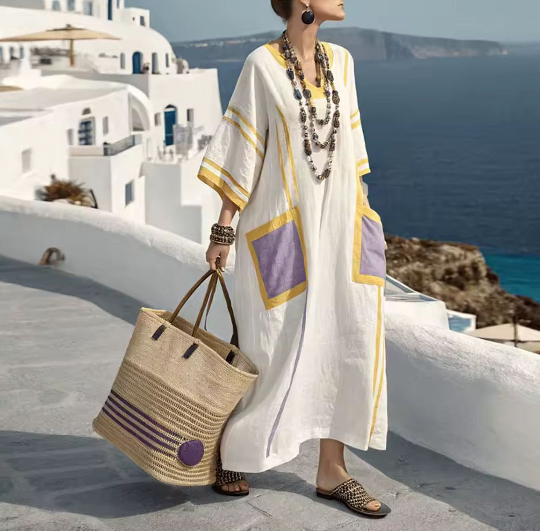 Robe longue d'été femme aux couleurs vives, style bohème décontracté, fluide et confortable pour les vacances.