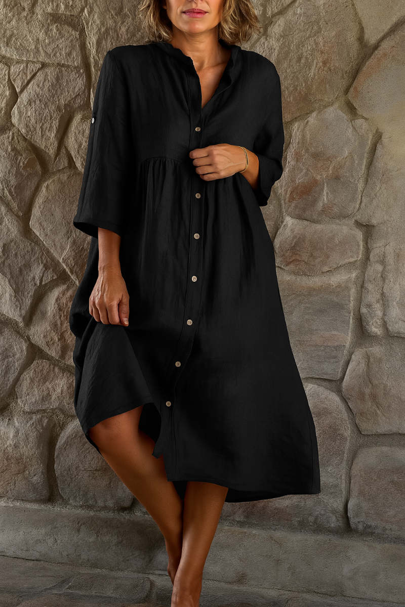 Robe-chemise midi décontractée femme, légère et aérée, idéale été/printemps, boutonnée.