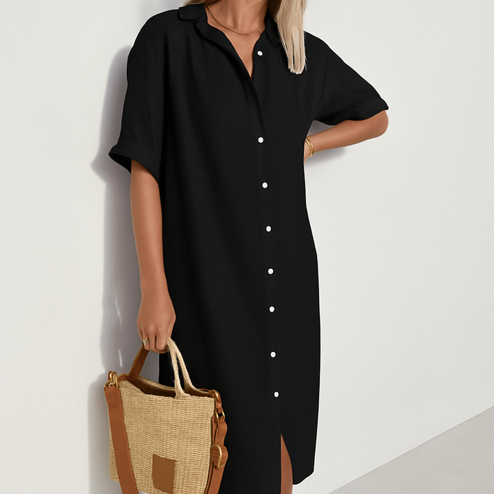 Robe-chemise ample femme, élégante et légère, parfaite pour un confort décontracté estival. Mode féminine polyvalente.