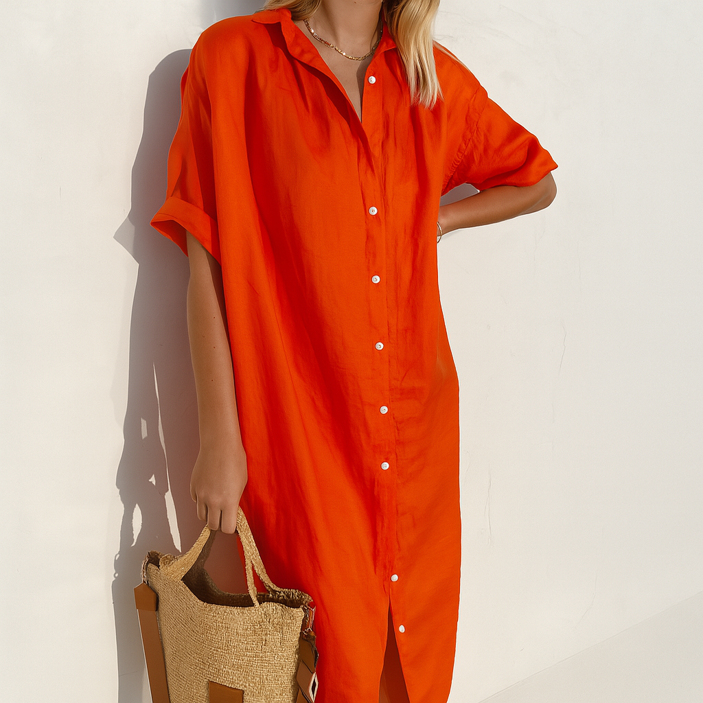 Robe d'été ample style chemise, décontractée et chic. Idéale pour femme, offre confort et élégance décontractée.