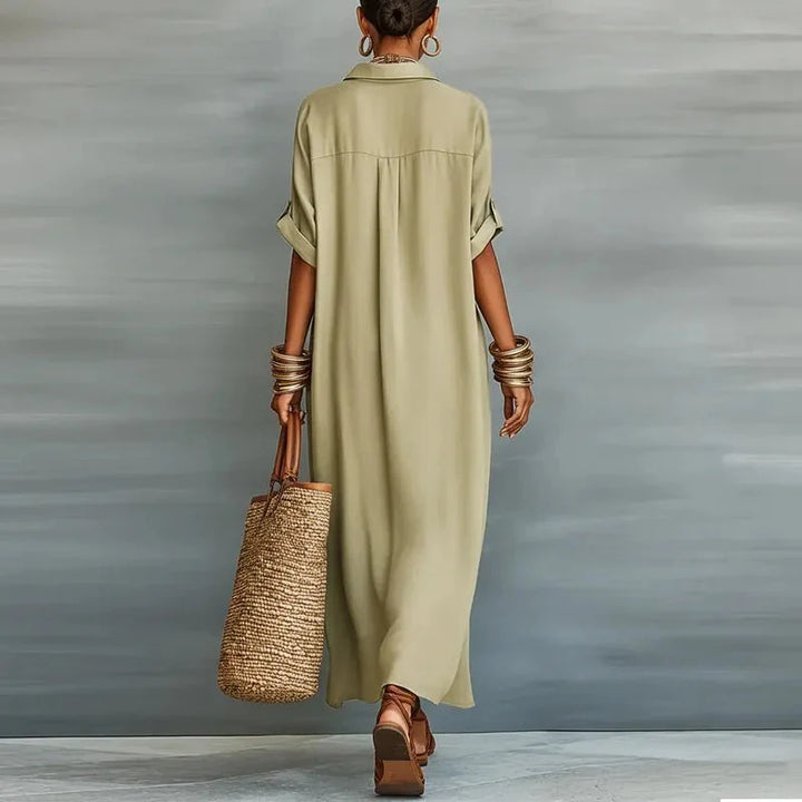 Maxi robe chemise femme élégante, idéale pour un look chic et décontracté d'été.