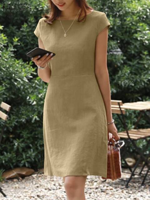 Robe midi d'été chic pour femme, à manches courtes. Confortable et élégante, parfaite pour printemps et vacances décontractées.