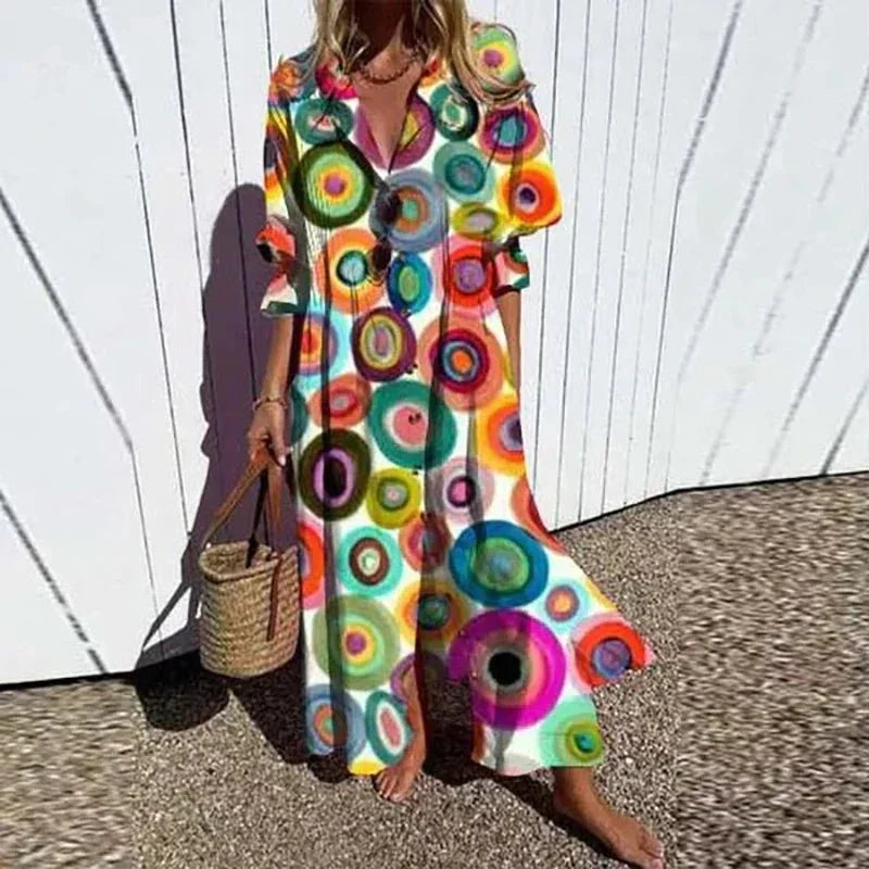 Robe midi femme à col revers classique et manches courtes, style décontracté pour un confort optimal.