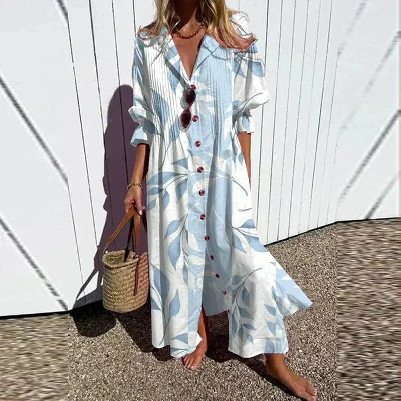 Robe femme décontractée simple, manches courtes et col revers, confortable pour les journées d'été.