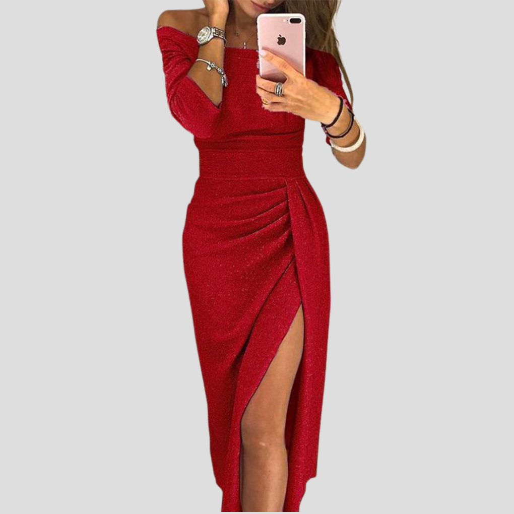 Femme en robe fluide chic mi-longue, parfaite pour un look de jour élégant et confortable. Mode féminine.