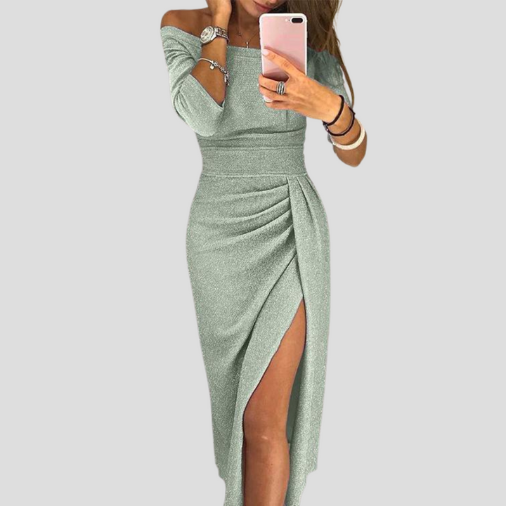 Robe mi-longue femme unie, style fluide et chic, idéale pour une tenue mode féminine élégante.