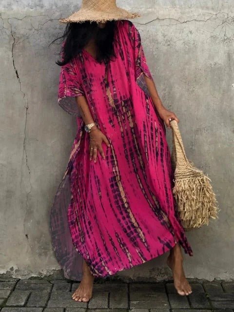 Tunique kaftan longue femme, fluide et légère, mode plage confortable et stylée.
