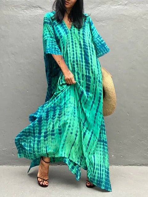 Robe kaftan maxi fluide pour femmes, style bohème d'été, motif multicolore.