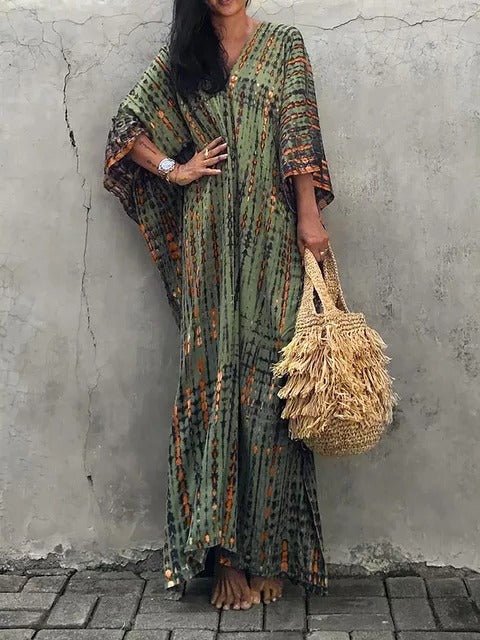 Maxi robe kaftan bohème, confort et élégance pour la mode estivale féminine.