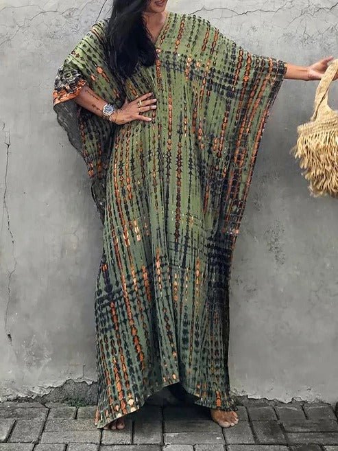 Robe fluide d'été pour femme, kaftan élégant et multicolore, mode bohème chic.