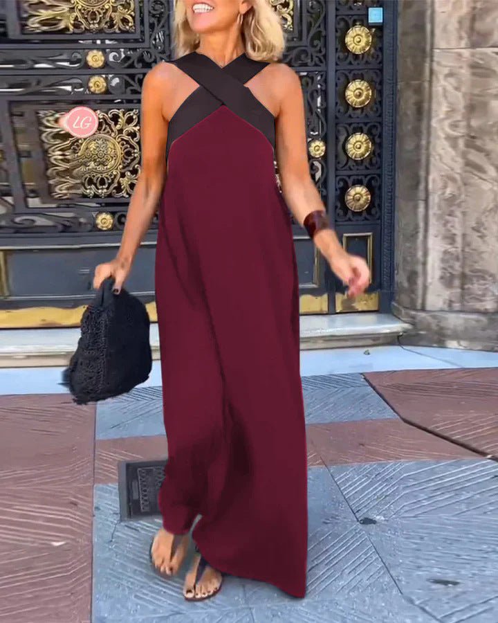 Robe longue pour femme, style décontracté et élégant, coupe midi fluide, idéale été et vacances, très confortable.