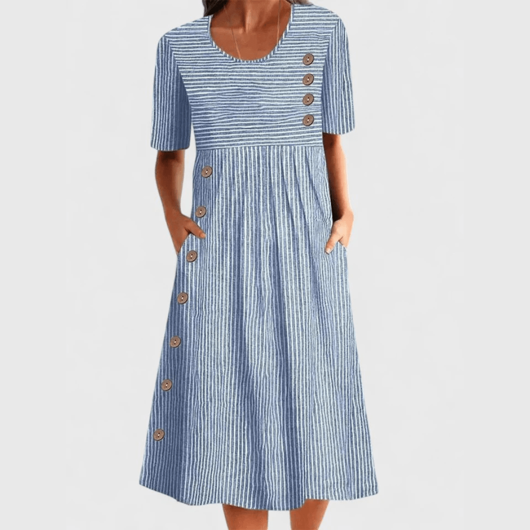 Robe longue femme boutonnée, style décontracté, avec poches. Parfaite pour l'été et les tenues confortables.