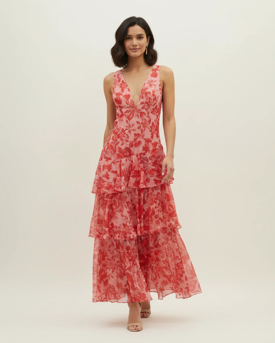 Robe longue fluide à motifs fleuris pour femme, idéale pour l'été, la décontraction ou une cérémonie.