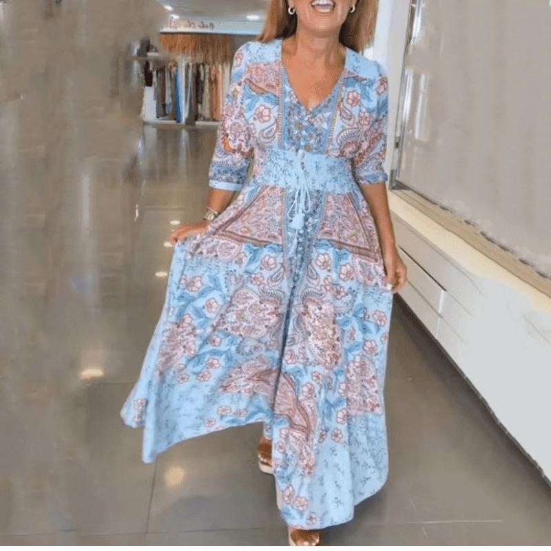 Robe midi femme imprimée florale, légère et confortable, parfaite pour l'été.
