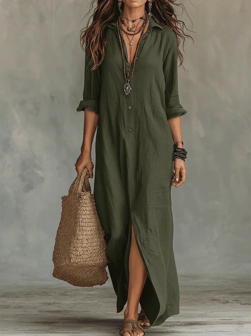 Robe midi chemise femme, polyvalente et décontractée, avec boutons, parfaite pour toutes saisons.