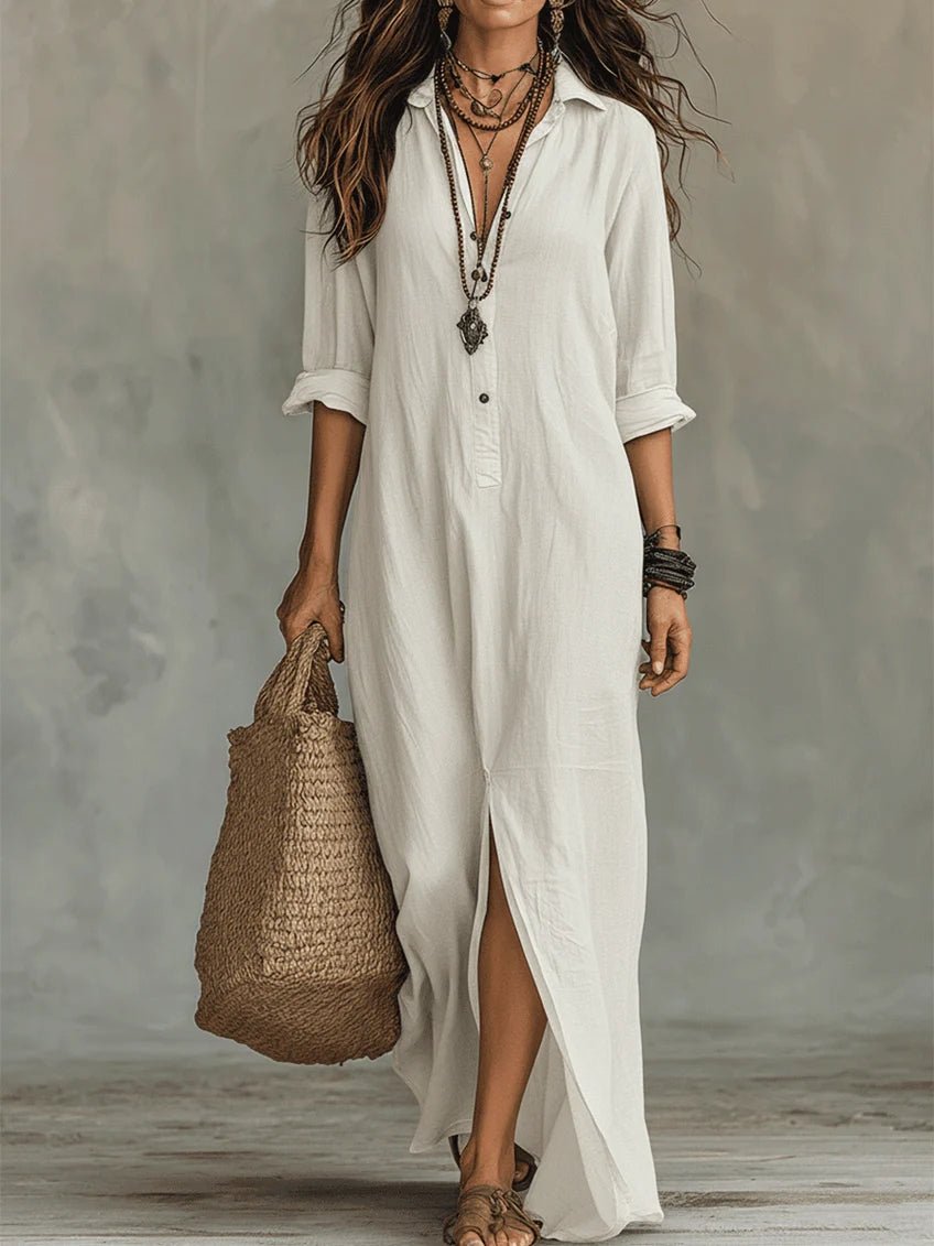Robe maxi chemise élégante pour femme, style fluide et décontracté, parfaite pour le printemps.