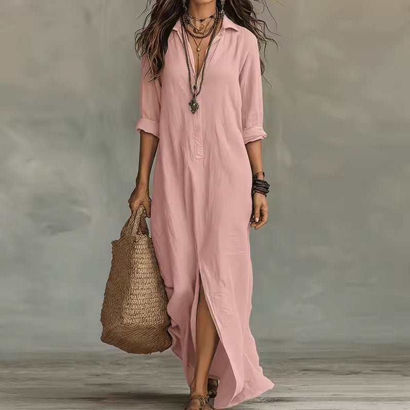 Robe maxi femme, look chemise élégant et décontracté, avec boutons, pour un style moderne.
