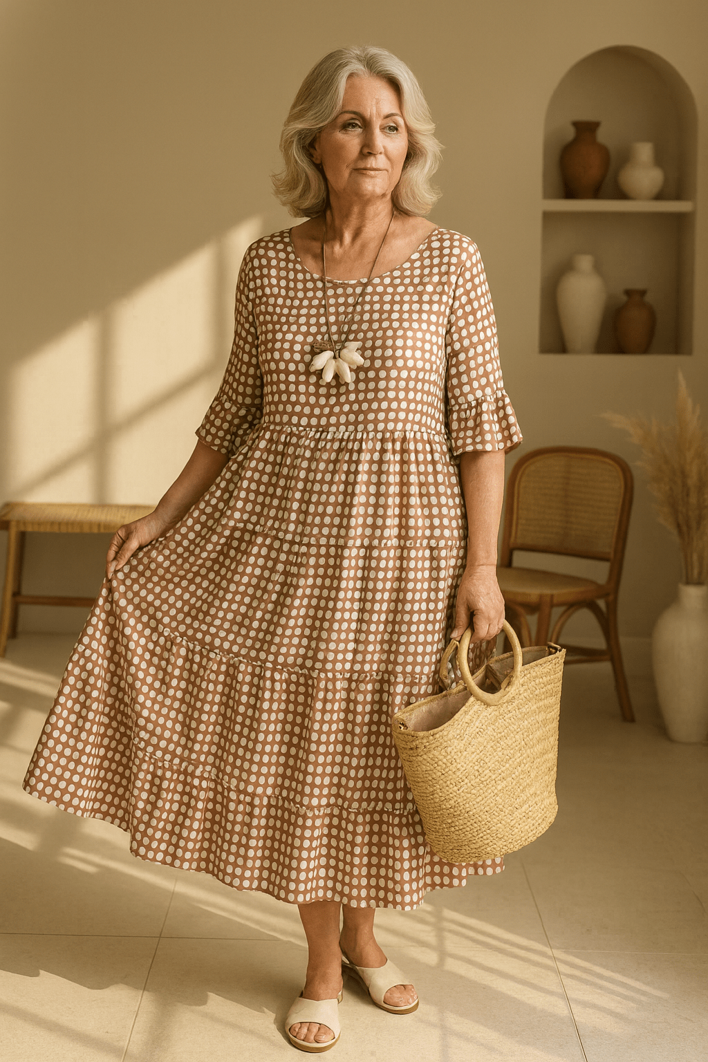Robe midi femme élégante et confortable, parfaite pour le quotidien et le printemps-été.
