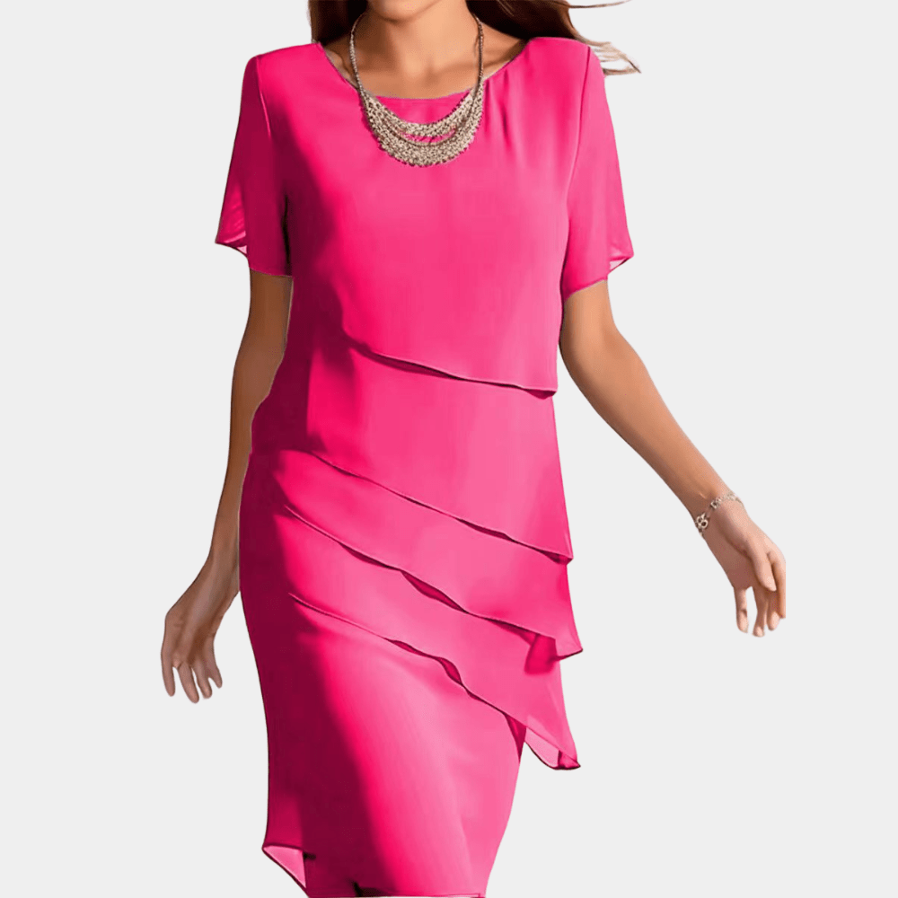 Photographie d'une robe midi femme confortable, design élégant, pour un look quotidien moderne. Nouvelle collection.