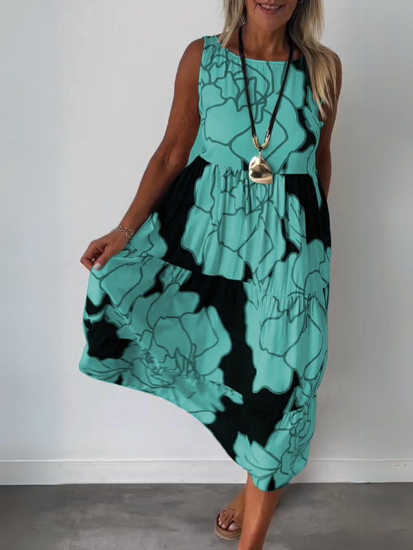 Tenue chic: Robe midi trapèze fleurie ajustable pour femme. Parfaite pour l'été, du décontracté à la soirée.