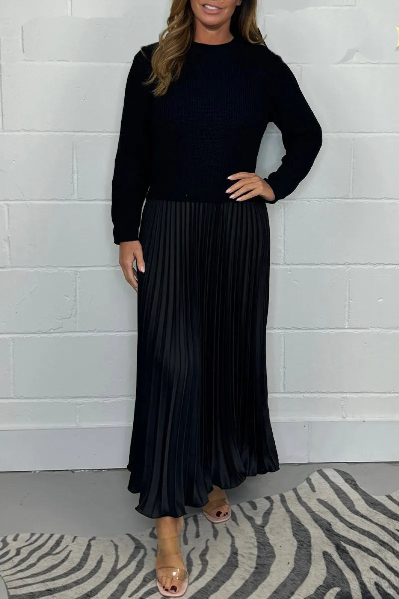 Robe pull femme confortable à manches longues. Design plissé chic, parfaite pour le bureau.