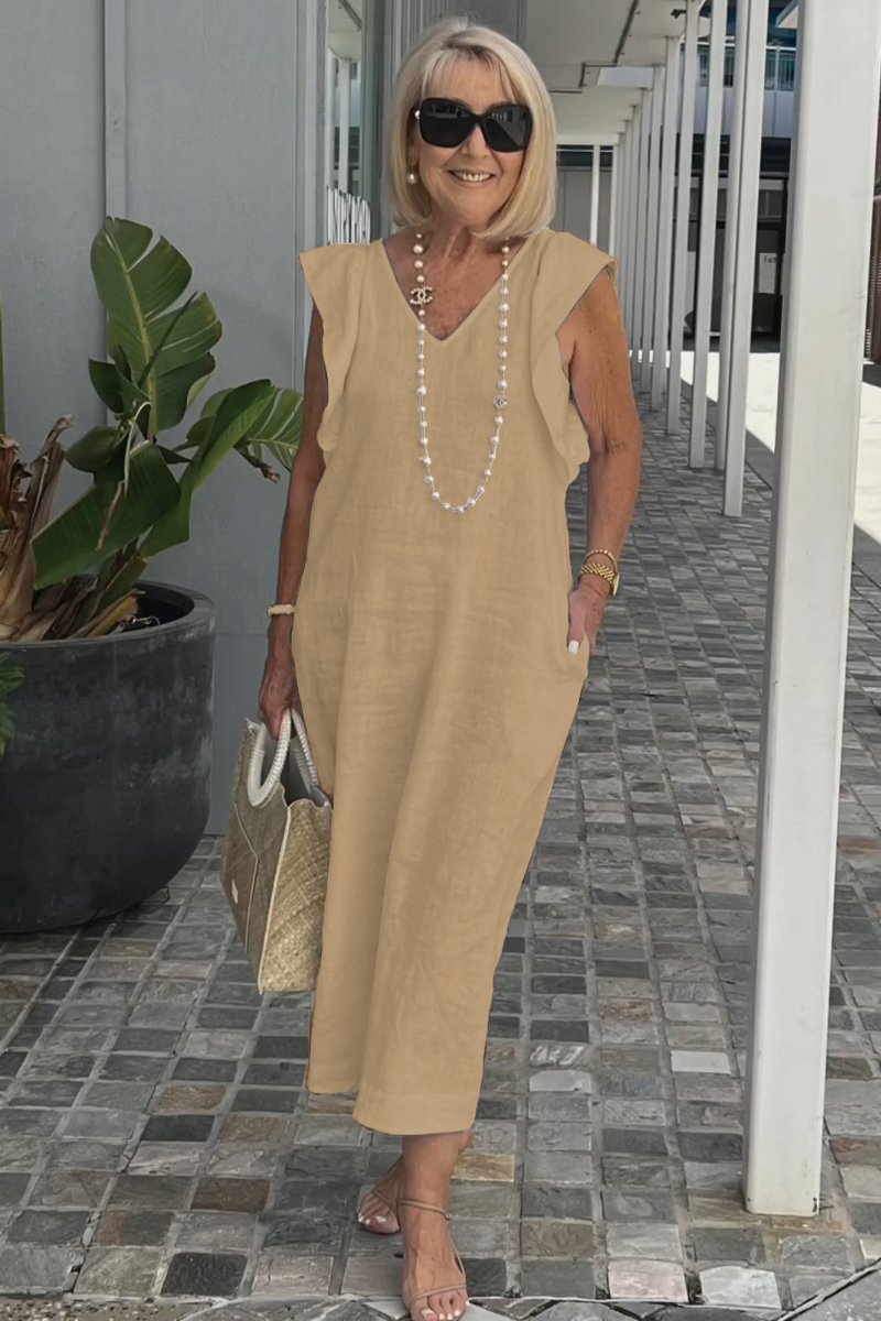 Robe d'été femme confortable sans manches, chic et décontractée, idéale pour diverses occasions.