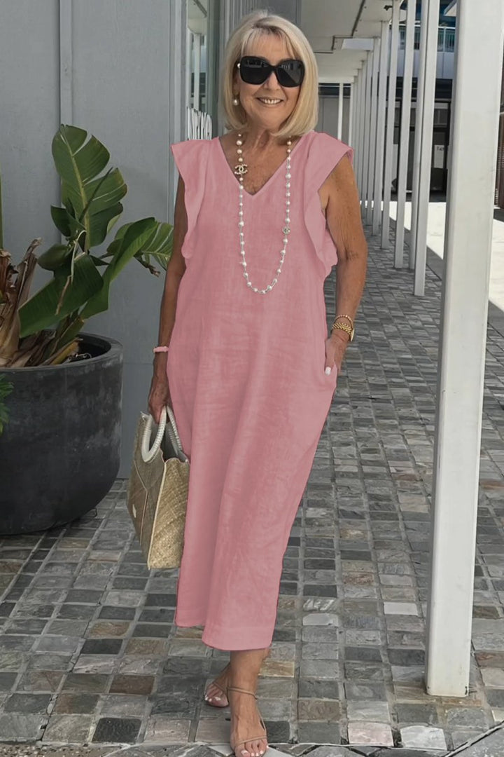 Robe sans manches simple et élégante pour femme, style midi confortable, parfaite pour l'été décontracté.