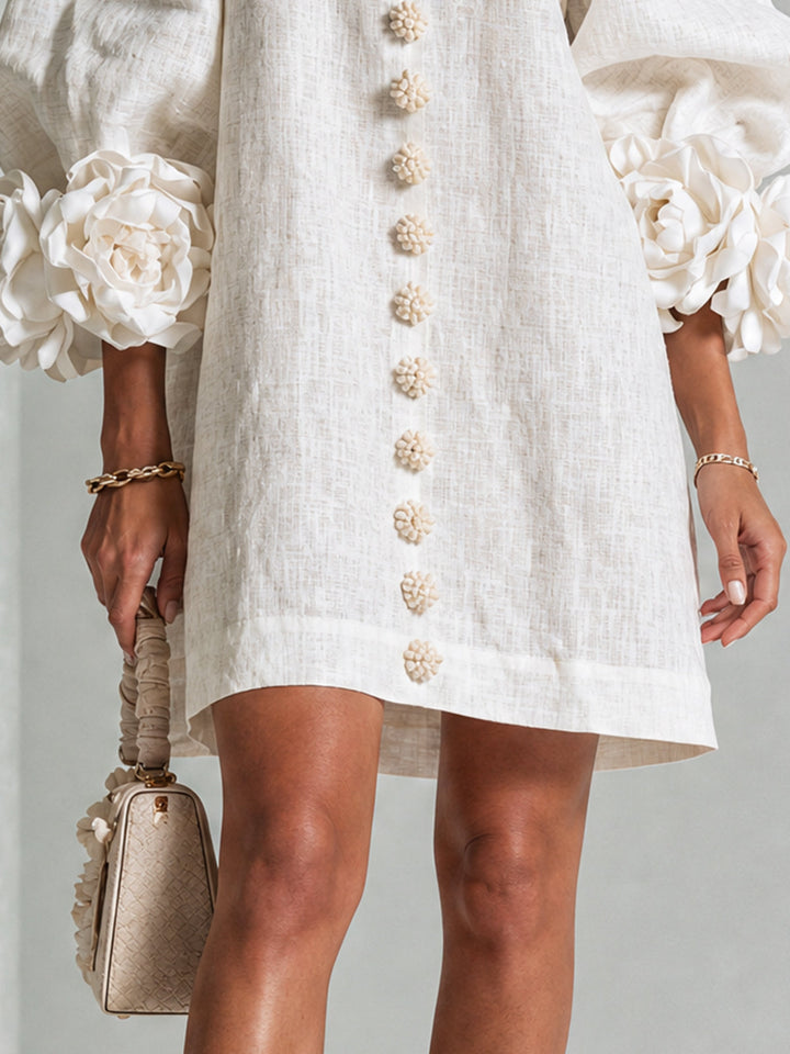 Robe femme rose effet lin, manches 3/4, coupe trapèze, décontractée mais chic, style estival.