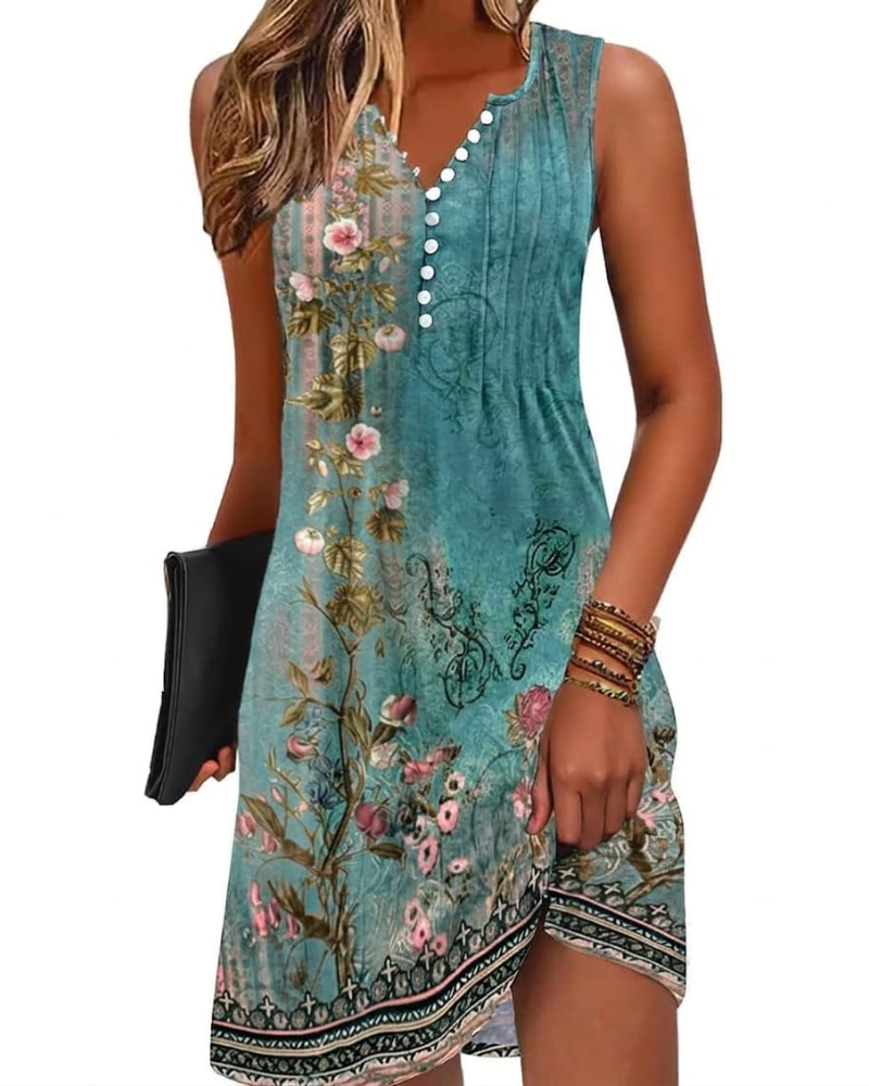 Robe mini trapèze fluide à col V pour femme, imprimé floral, idéale pour un look bohème décontracté.