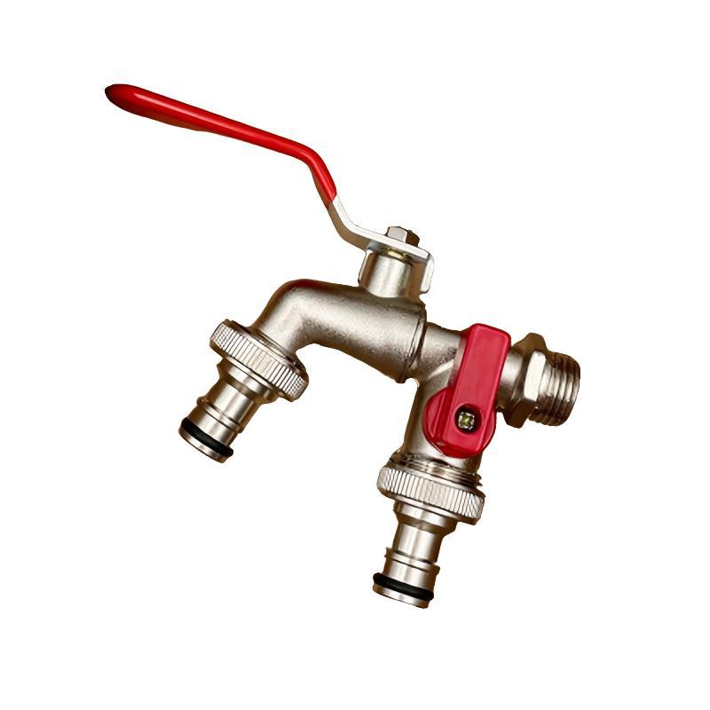 Robinet de jardin double sortie en acier inoxydable antirouille pour arrosage et irrigation extérieure efficace.
