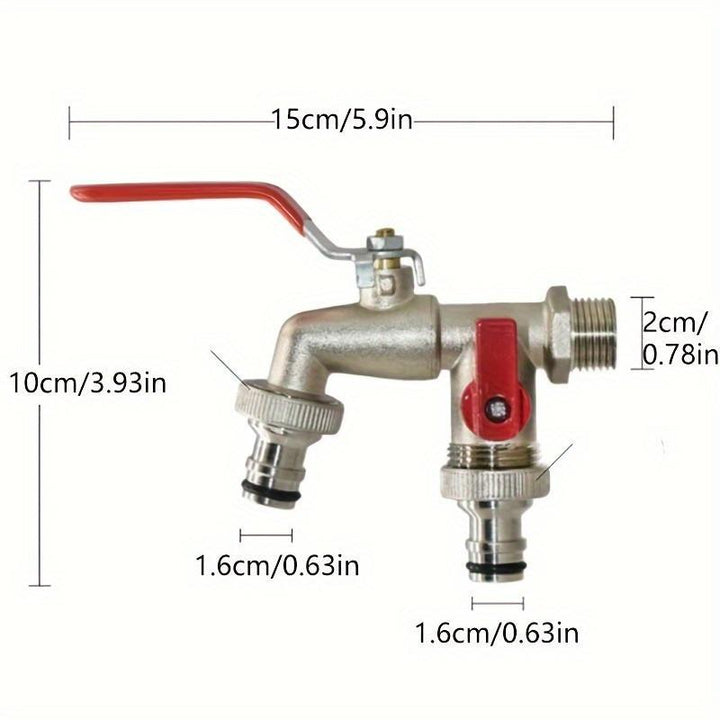 Distributeur d'eau en acier inoxydable avec double sortie et raccord rapide, essentiel pour le jardin.