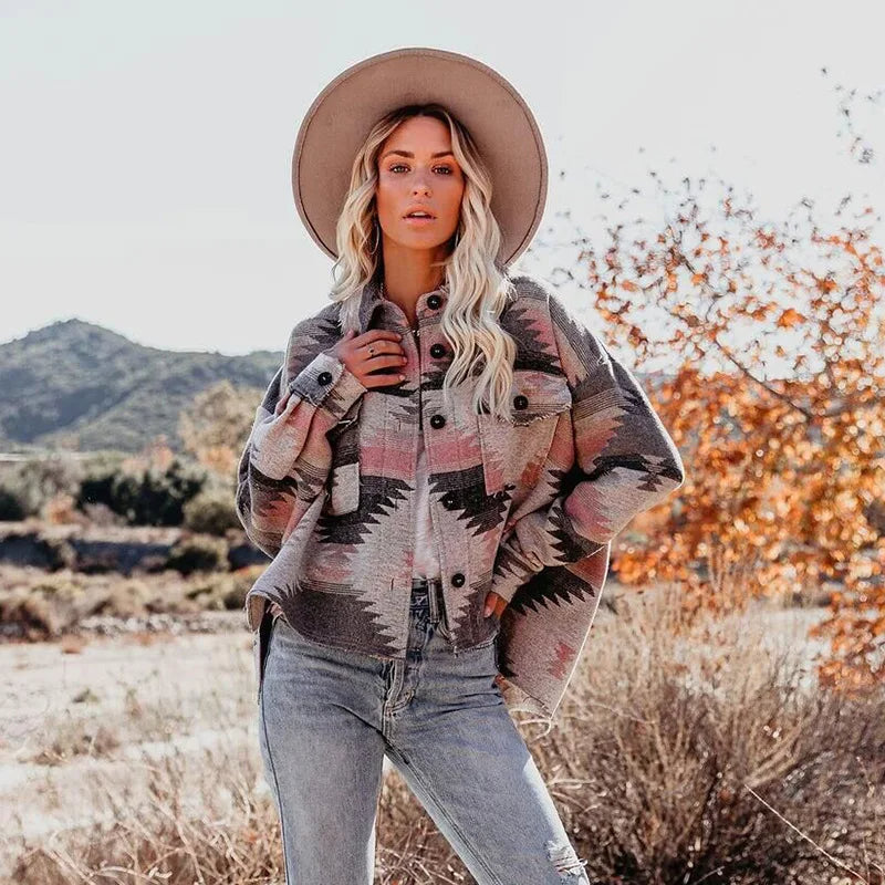 Veste denim Aztec femme, originale, confortable et stylée. Mode vintage tendance.