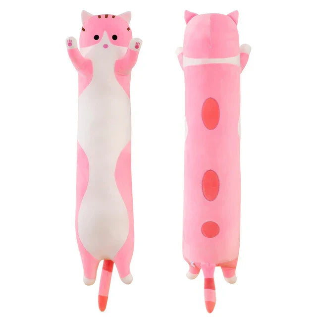 Oreiller peluche chat décoratif, doux, apporte une touche cosy et mignonne au salon ou à la chambre.