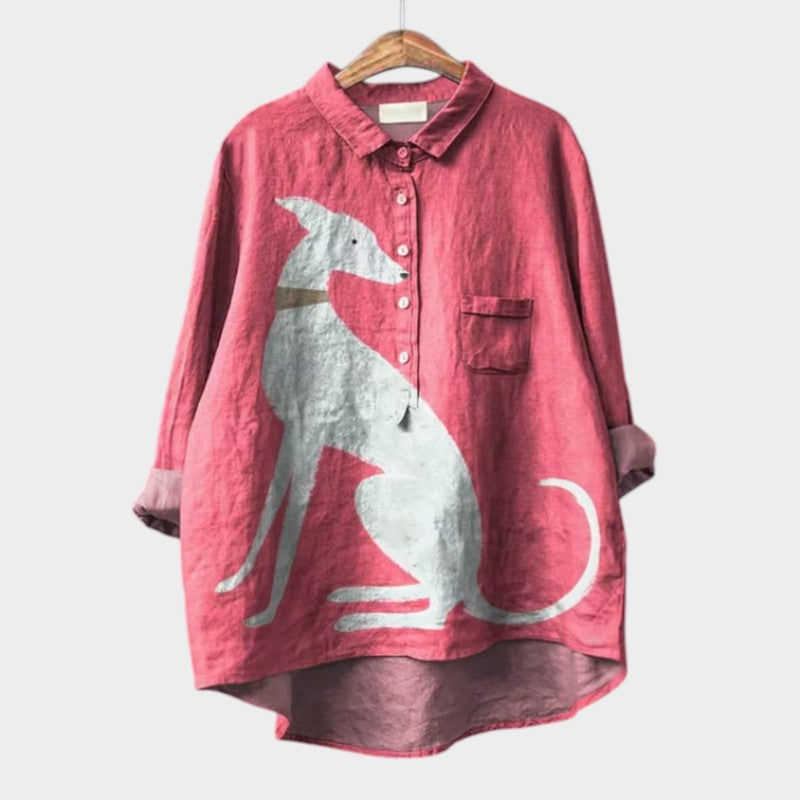 Chemise artistique Audrey femme, imprimé moderne, style unique et ample, parfaite pour mode féminine décontractée.