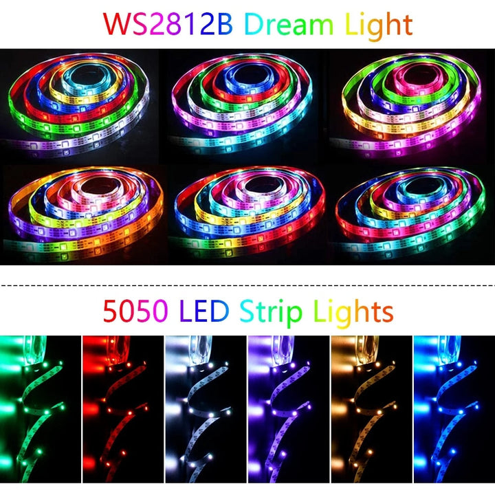 Ruban lumineux LED RVB connecté pour décoration intérieure, éclairage d'ambiance flexible 5V Bluetooth.