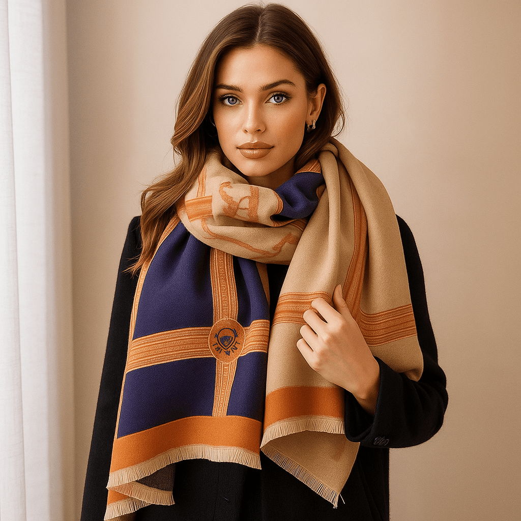 Écharpe d'hiver élégante pour femme, en maille douce, un accessoire chaud et stylé pour l'automne.