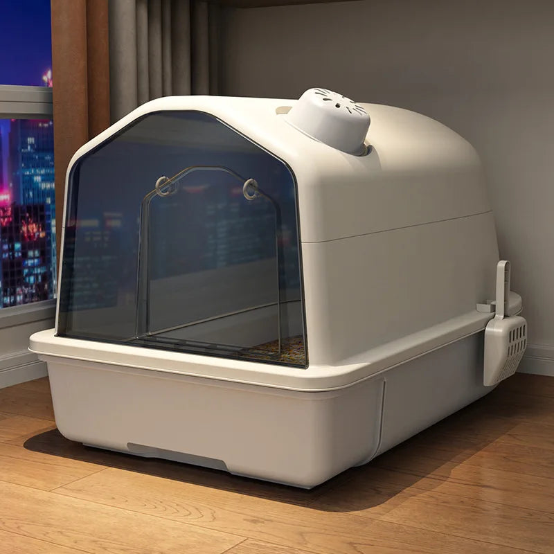 Bac à litière pour chat design moderne, fermé pour une hygiène optimale et sans odeur. Maison propre garantie.