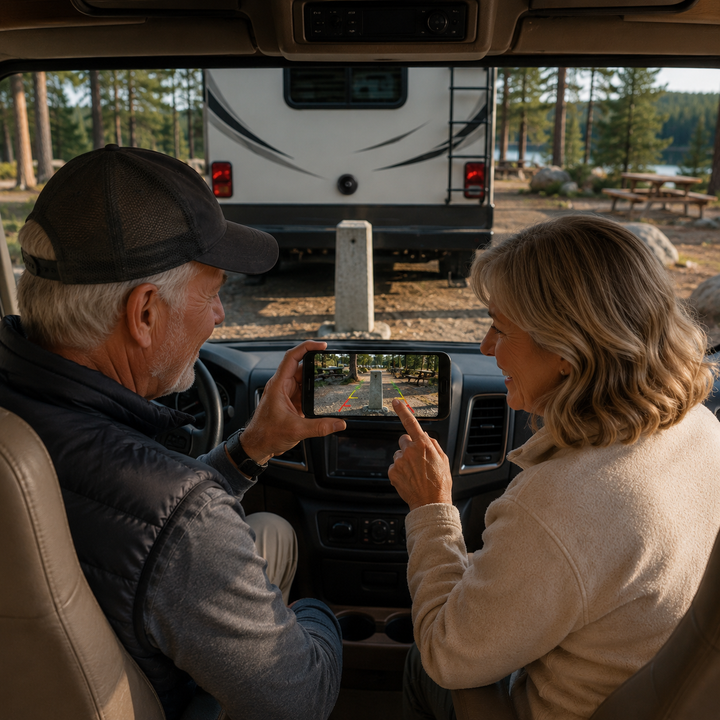 Vue arrière Full HD de la caméra de recul sans fil pour VR, sécurisant le stationnement et les manœuvres du camping-car.