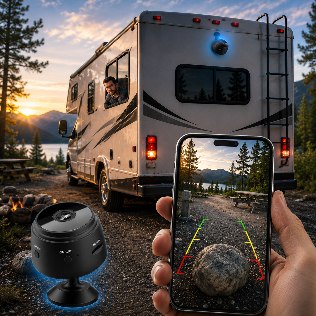 Caméra de recul sans fil HD pour VR et camping-car, offre une aide au stationnement et sécurité accrue.
