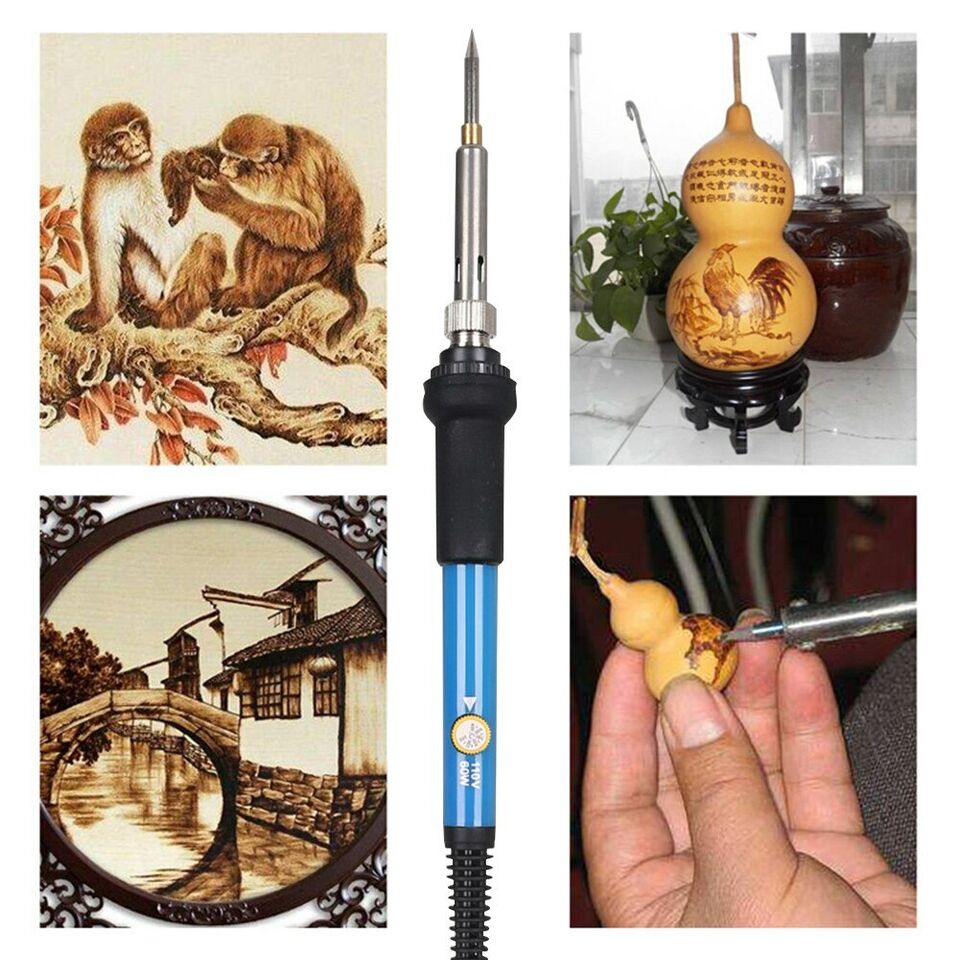 Main utilisant le kit de pyrogravure pour sculpter un motif délicat sur du cuir. Outil de gravure créatif et facile.