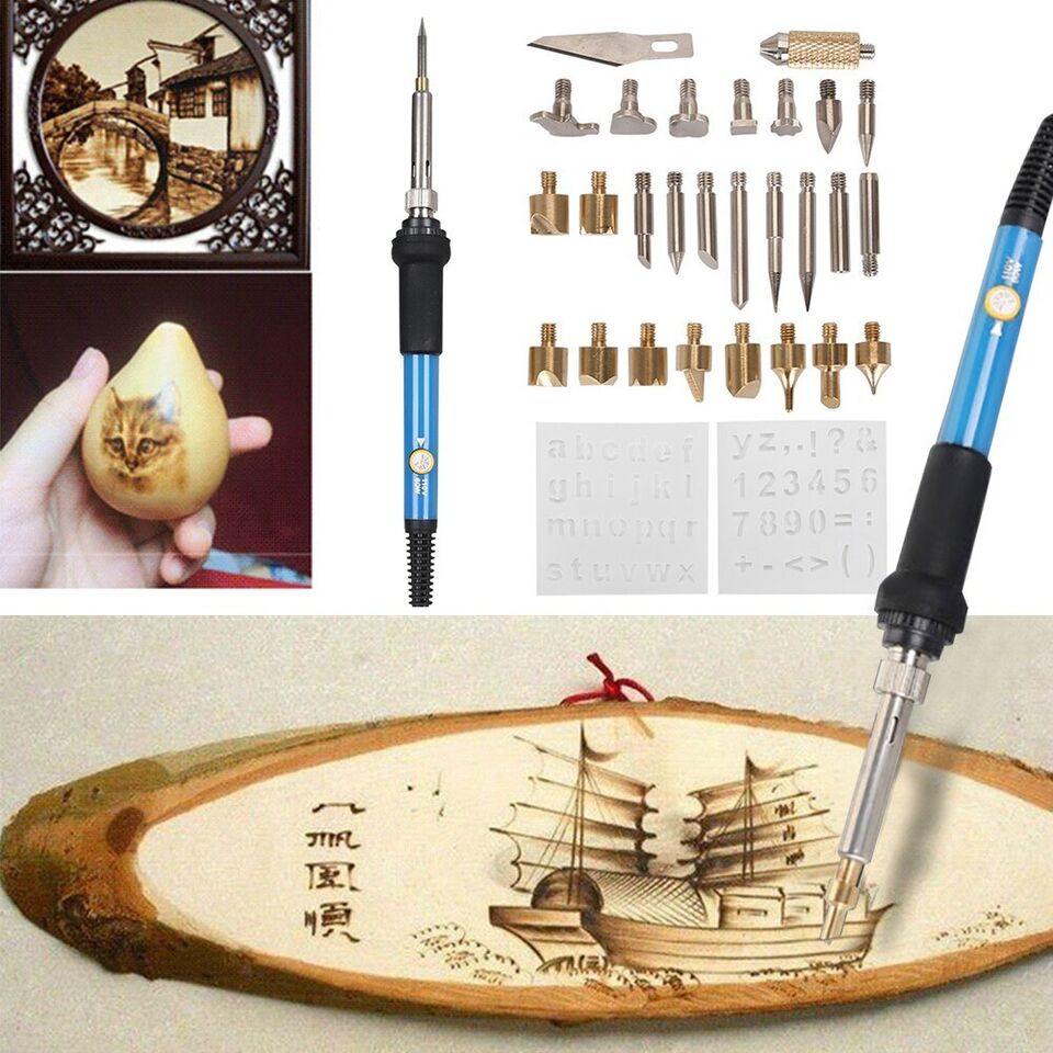 Exemple d'art sur bois réalisé avec le kit de pyrogravure, illustrant la finesse des détails de gravure et sculpture.
