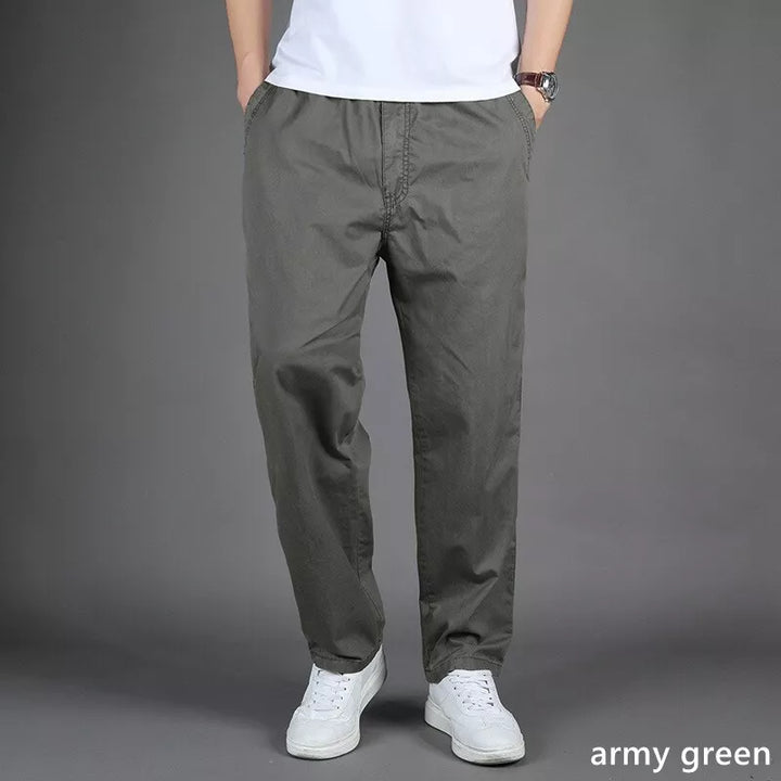 Pantalon homme casual oversize en lin, coupe ample avec poches zippées, pour un look décontracté moderne.